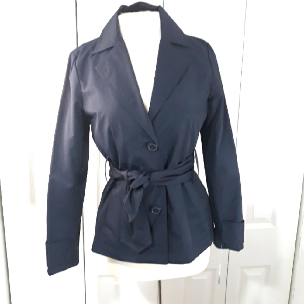John Paul Richard Blazer/Jacket Belted Long-Sleeve Button Lined Blue Siz…